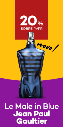 Novo le male in blue da marca jean paul gaultier com destaque promocional de 20% sobre pre&ccedil;o de Venda ao P&uacute;blico Recomendado